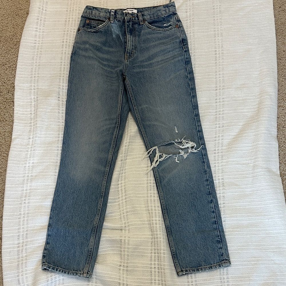 NWT Re/Done Womens Light Blue Distressed Straight Jeans